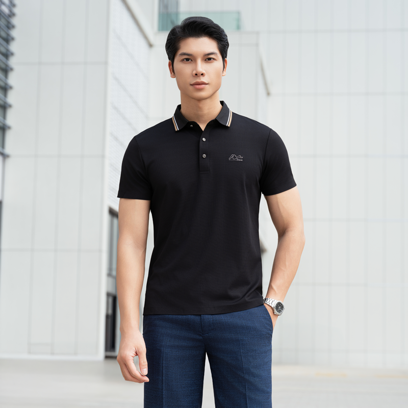 Noir Crest Shirt Cool Tone Silk-Blend Fit